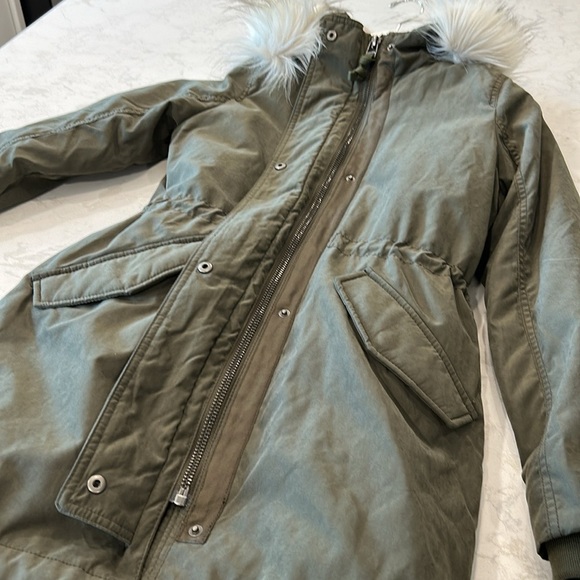 Abercrombie & Fitch 3-In-One Women's Olive Parka Jacket Removable Fur Hood Small - Picture 13 of 16